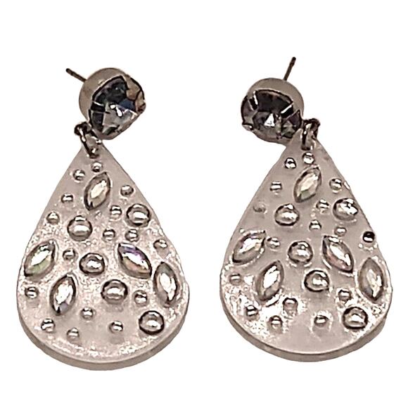 Clear acrylic teardrop post earrings with clear and ab rhinestones - Picture 1 of 3